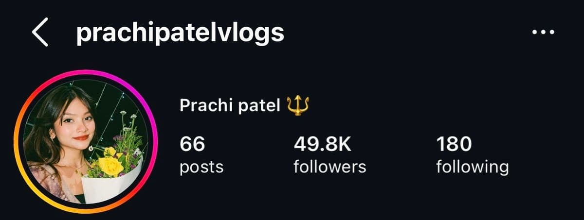 Instagram profile of Prachi Patel (@prachipatelvlogs)