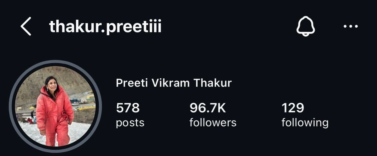 Instagram profile of Preeti Thakur (@thakur.preetiii)